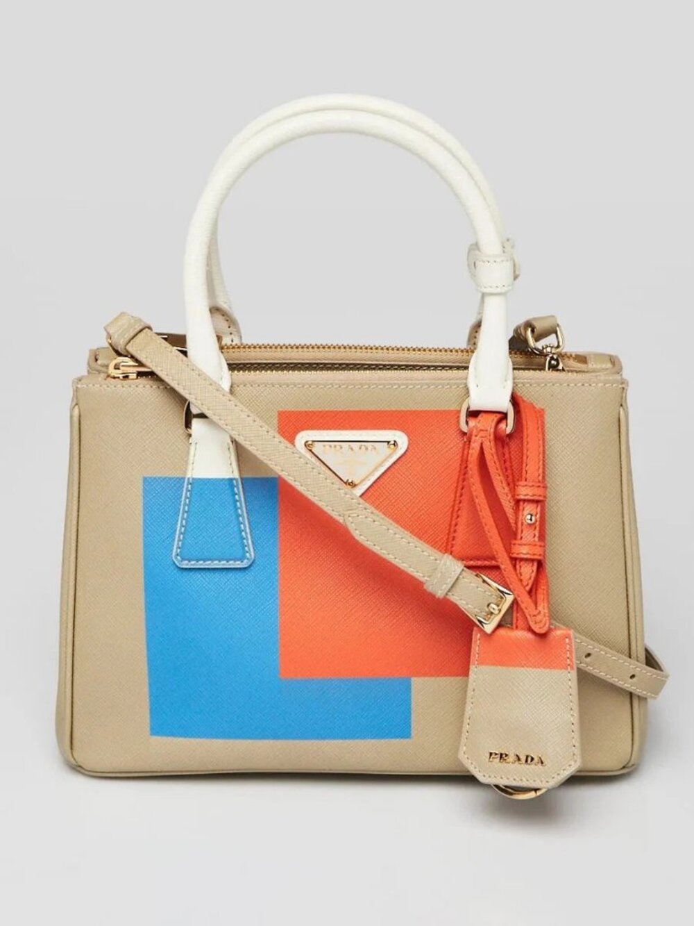 Prada Multicolor Printed Saffiano Leather Bibliotheque Double Zip Tote Bag
